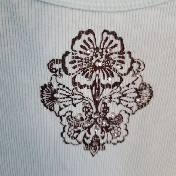 Hibiscus Mint Green Embellished  Fuda Tank Top Size Medium 100% Cotton - Picture 3 of 9